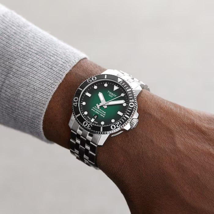 TISSOT SEASTAR 1000 POWERMATIC 80 UHR, grünes Zifferblatt, 43 mm – T1204071109101