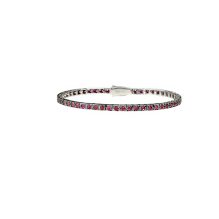 Tennisarmband aus Weißgold mit brünierten Diamanten und Rubinen, 1,28 ct Rubine – T39SE885/NRB-18