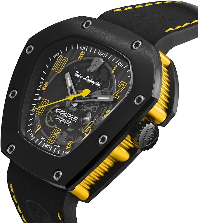 Tonino Lamborghini Spyderleggero Skelett-Automatikuhr aus gelbem Titan, 46 mm – TLF-T06-3