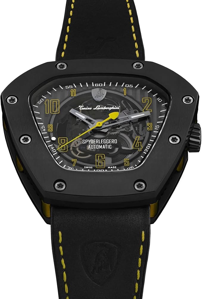 Tonino Lamborghini Spyderleggero Skelett-Automatikuhr aus gelbem Titan, 46 mm – TLF-T06-3