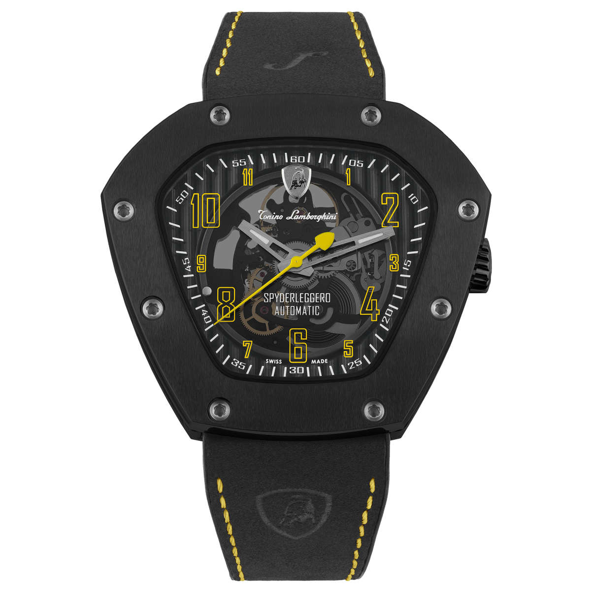 Tonino Lamborghini Spyderleggero Skelett-Automatikuhr aus gelbem Titan, 46 mm – TLF-T06-3