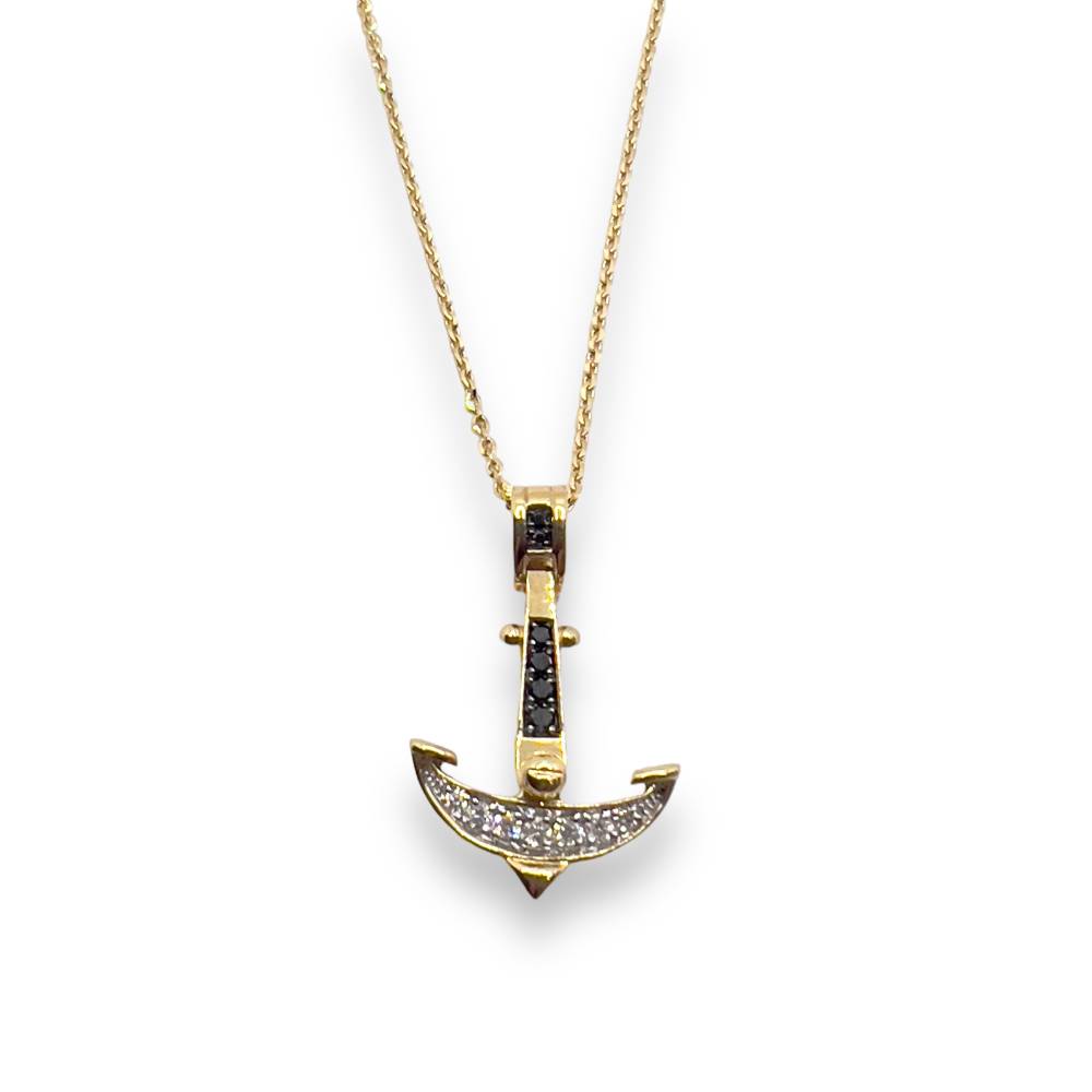 Collana con ancora oro giallo con diamanti bianchi e neri - UC093GB