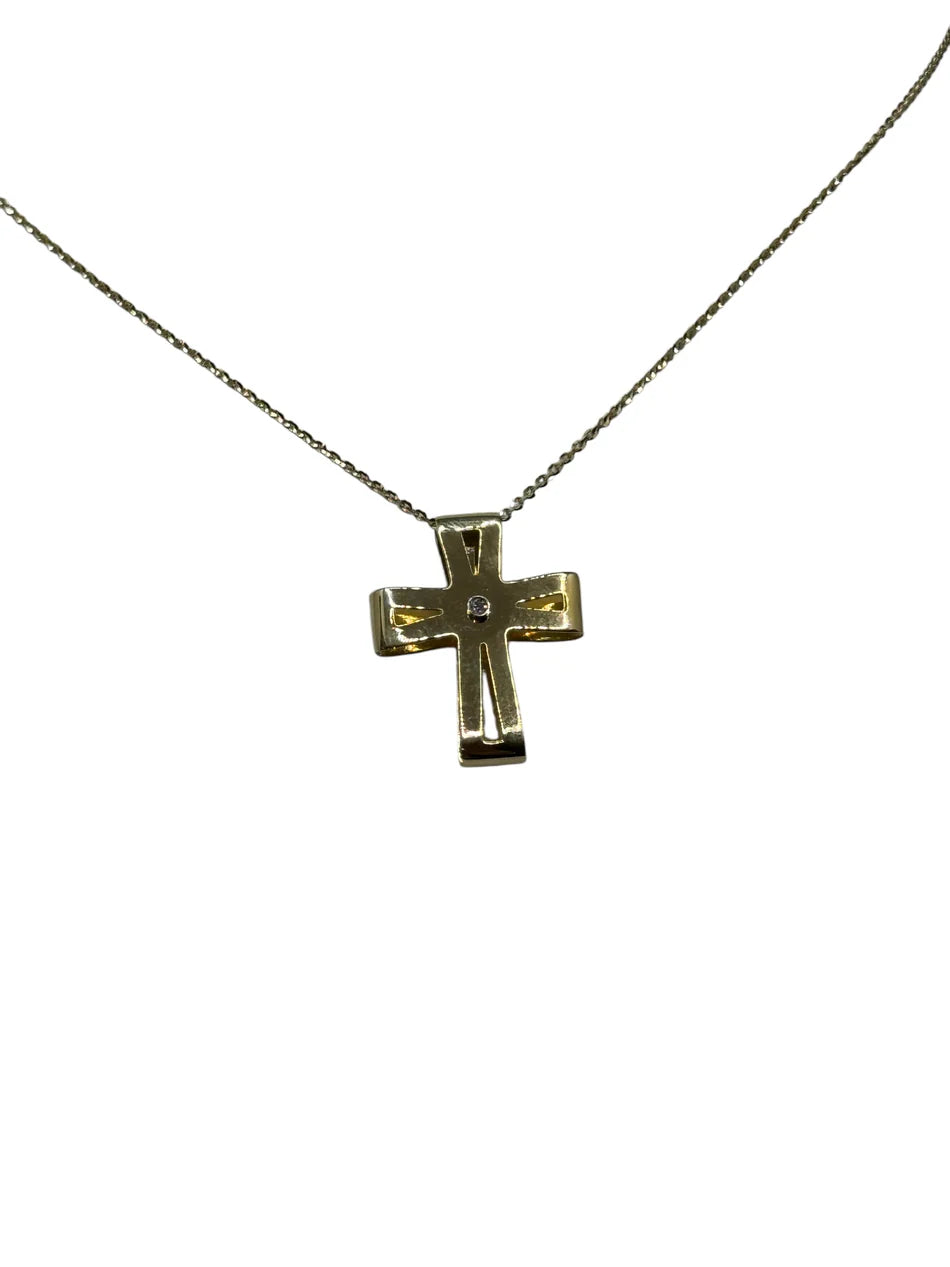 Zancan-Halskette aus Gelbgold mit Diamanten | Kreuz – Insignia Gold – UC138GB