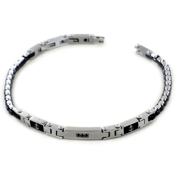 Bracciale Zancan da uomo in acciaio con Ancora e spinelli neri - UHB108