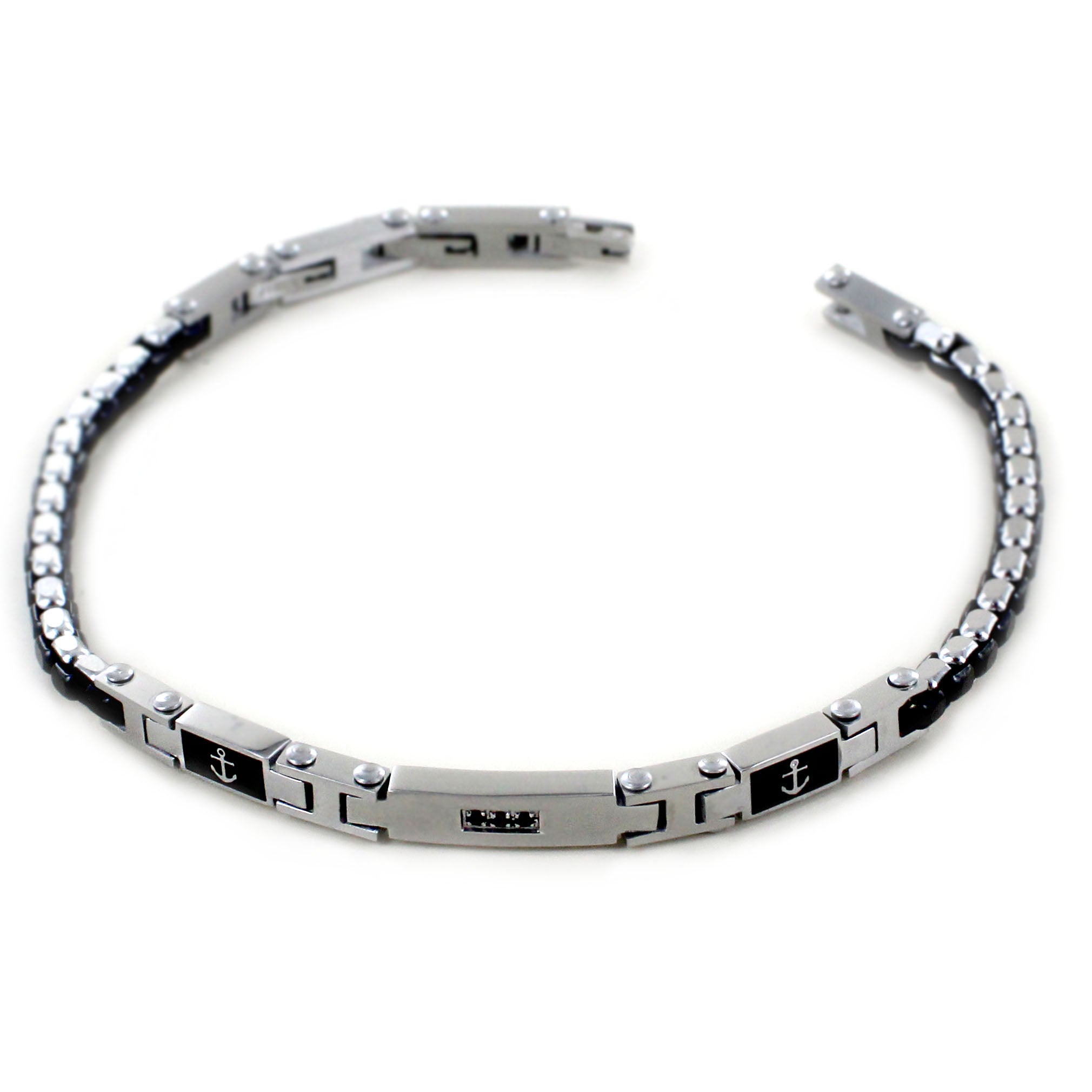 Bracciale Zancan da uomo in acciaio con Ancora e spinelli neri - UHB108