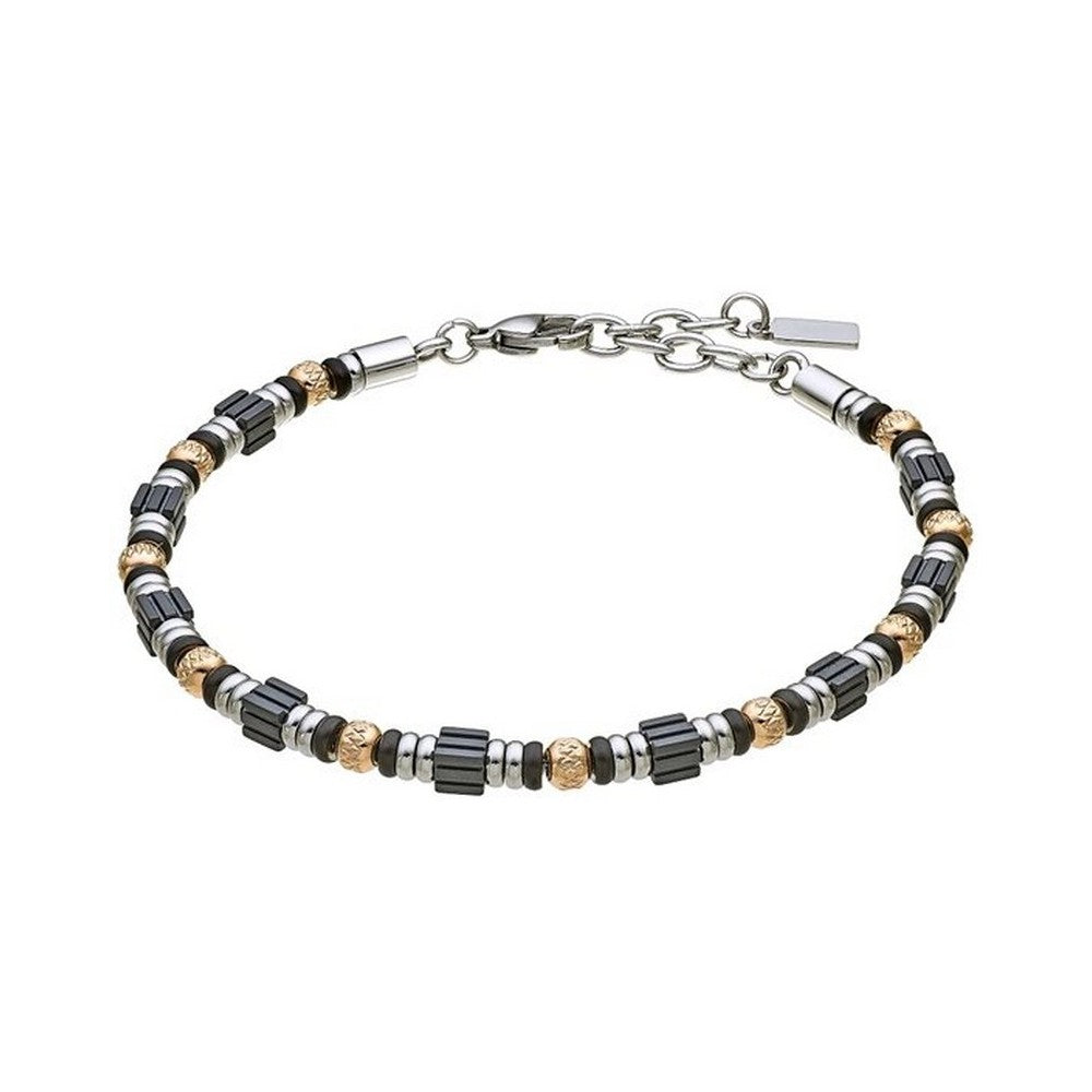 Bracciale Zancan morbido in acciaio e pvd nero, con sfere rosè - UHB139