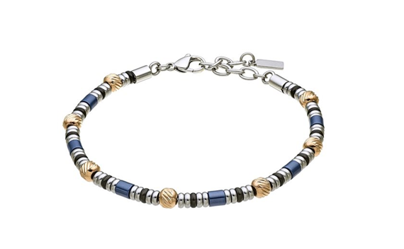 Bracciale Zancan morbido, in acciaio, bicolore, ematite blu e onice - UHB142