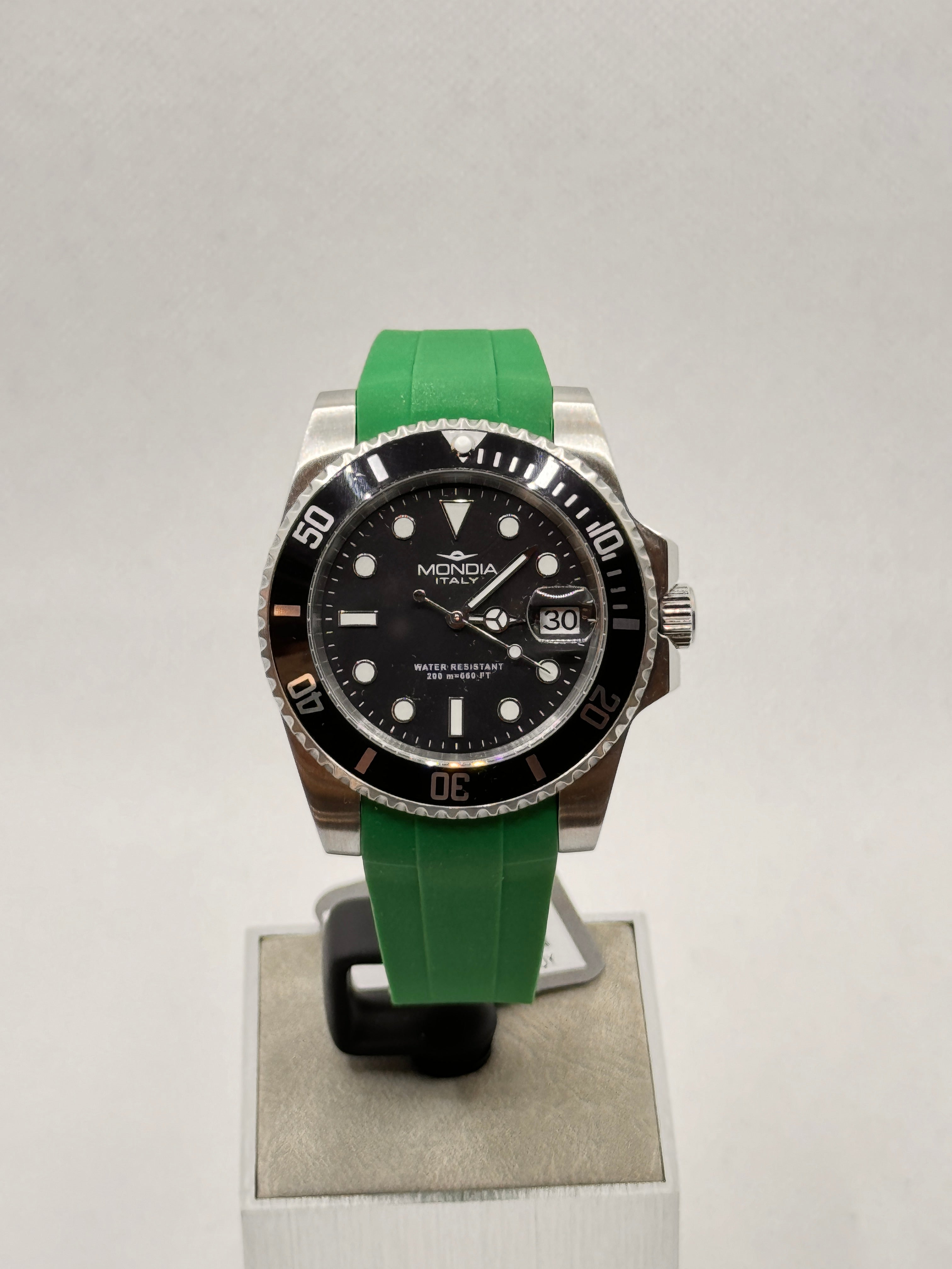 Herren-Automatikuhr mit grünem Kautschukarmband, 40 mm – MI-825-SSBK-BK-OY Grün