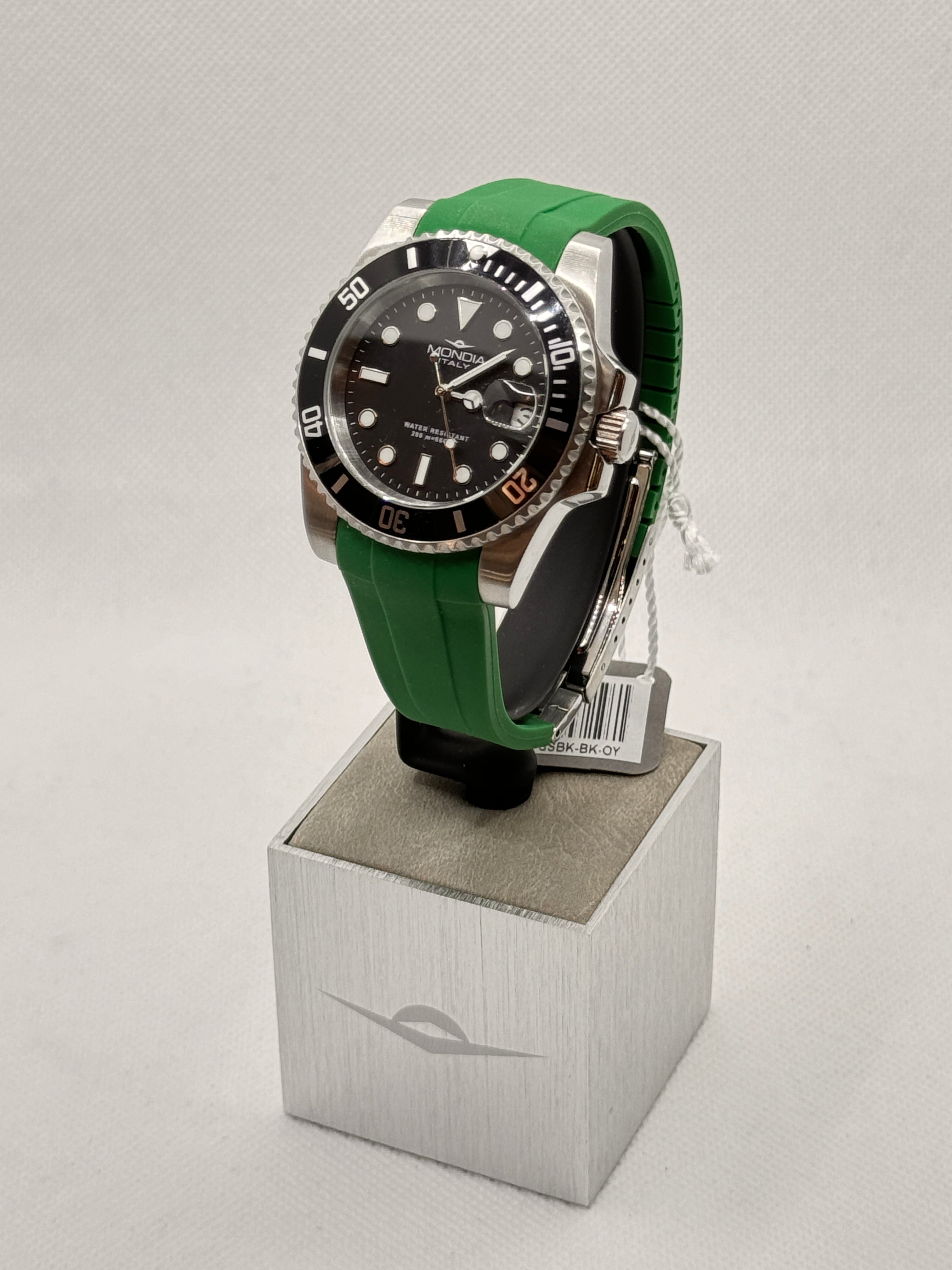 Herren-Automatikuhr mit grünem Kautschukarmband, 40 mm – MI-825-SSBK-BK-OY Grün