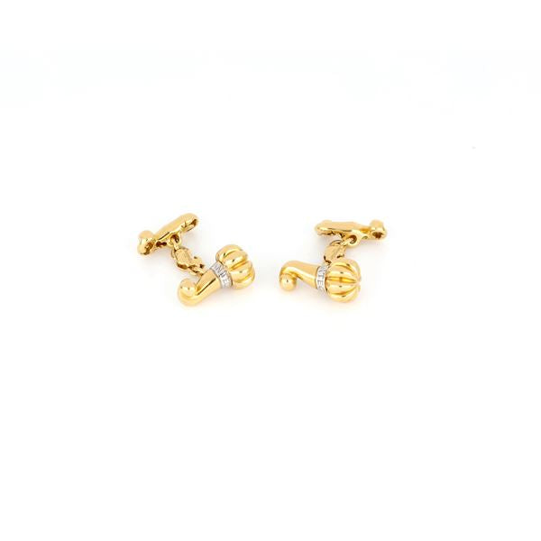 Gemelli cornetti oro giallo e diamanti - 21786