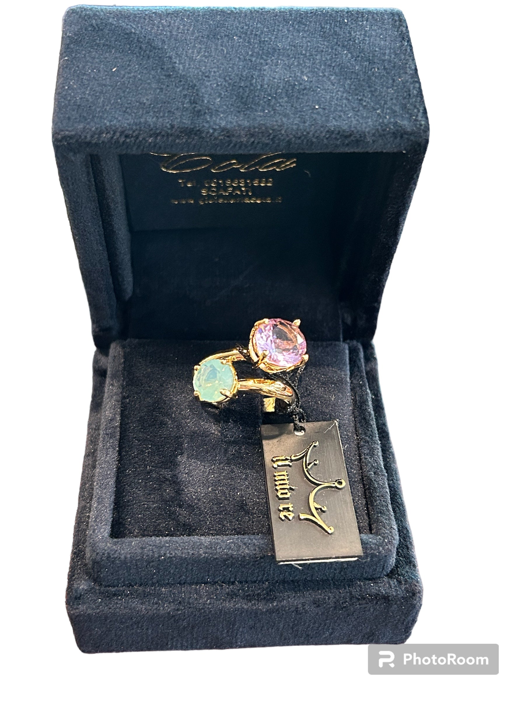 Mein König - Kleiner vergoldeter Bronzering mit violetten und blauen Steinen - ILMIORE AN 021V