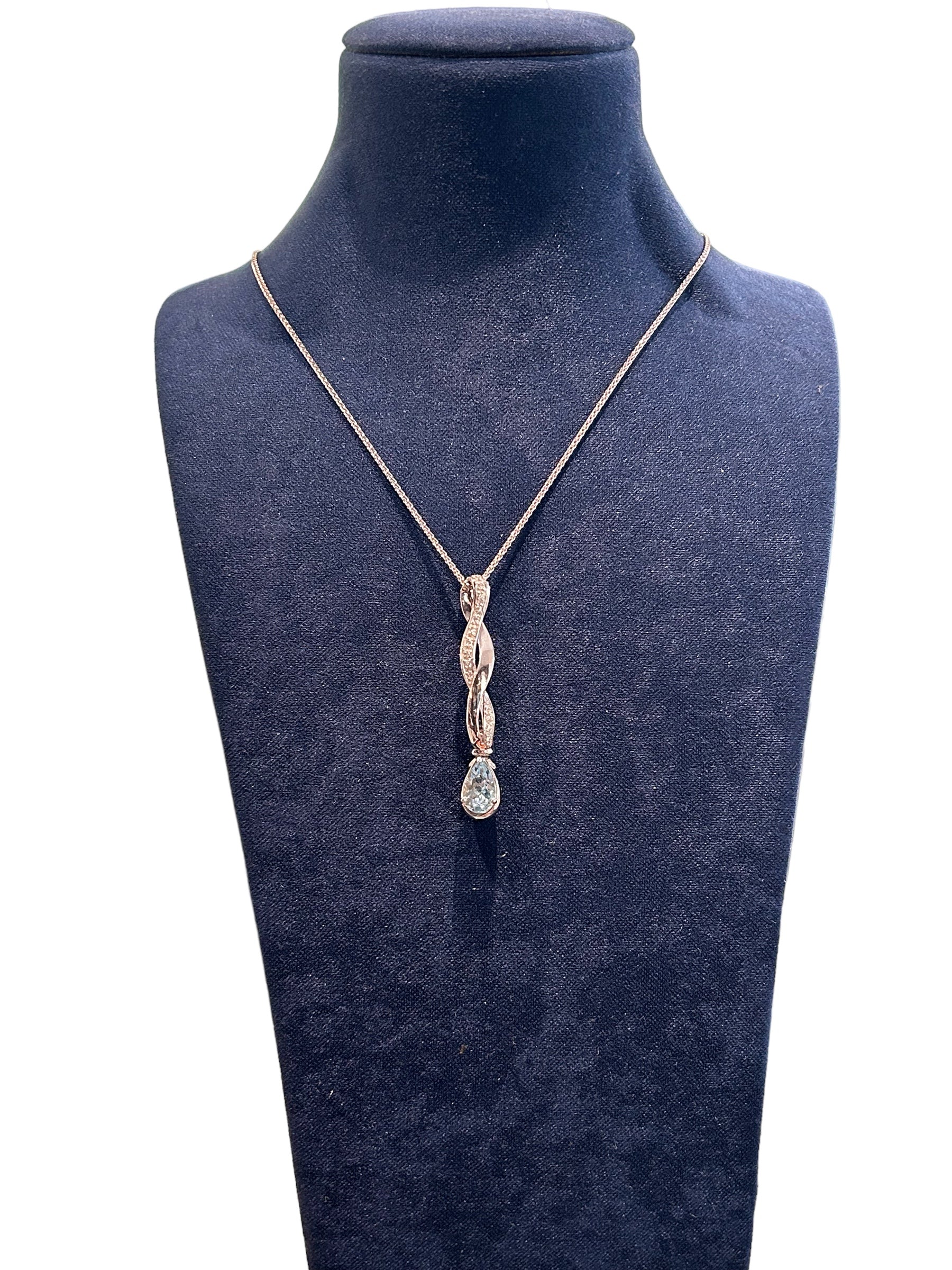 Collana oro bianco e diamanti con pendente acquamarina, 0.25ct - ZB541/B