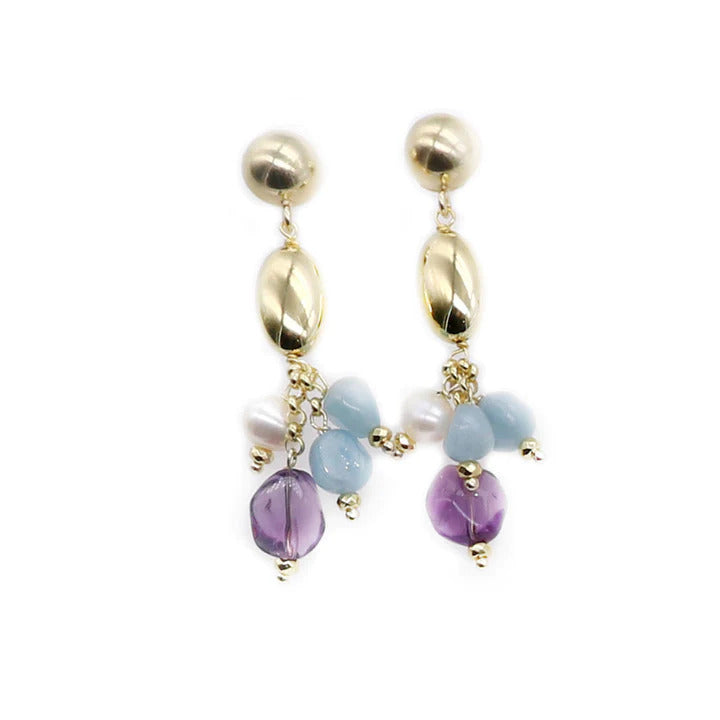 Koliè 925 - Ohrringe mit Amethyst, Aquamarin, Perlen und Oval in Silber - OR ELAFOS 16