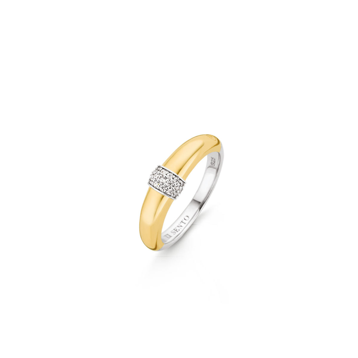Anello argento dorato tipo fedina con elemento centrale pavè zaffiri - 12151ZY
