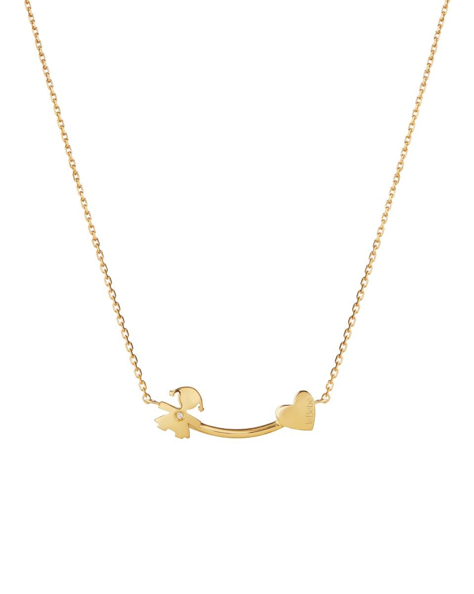 LES PETITS - HALSKETTE MIT MÄDCHEN UND HERZ AUS GELBGOLD UND DIAMANTEN - LBB731