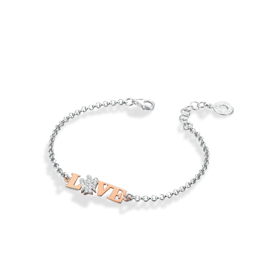 LIEBESARMBAND AUS WEISS- UND ROSÉSILBER MIT ENGEL UND WEISSEN ZIRKONIA - GIA343