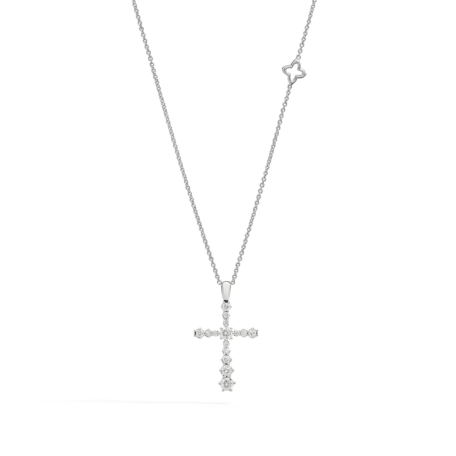 Girocollo croce in oro bianco con diamanti, 0.69ct - P01CR014/068