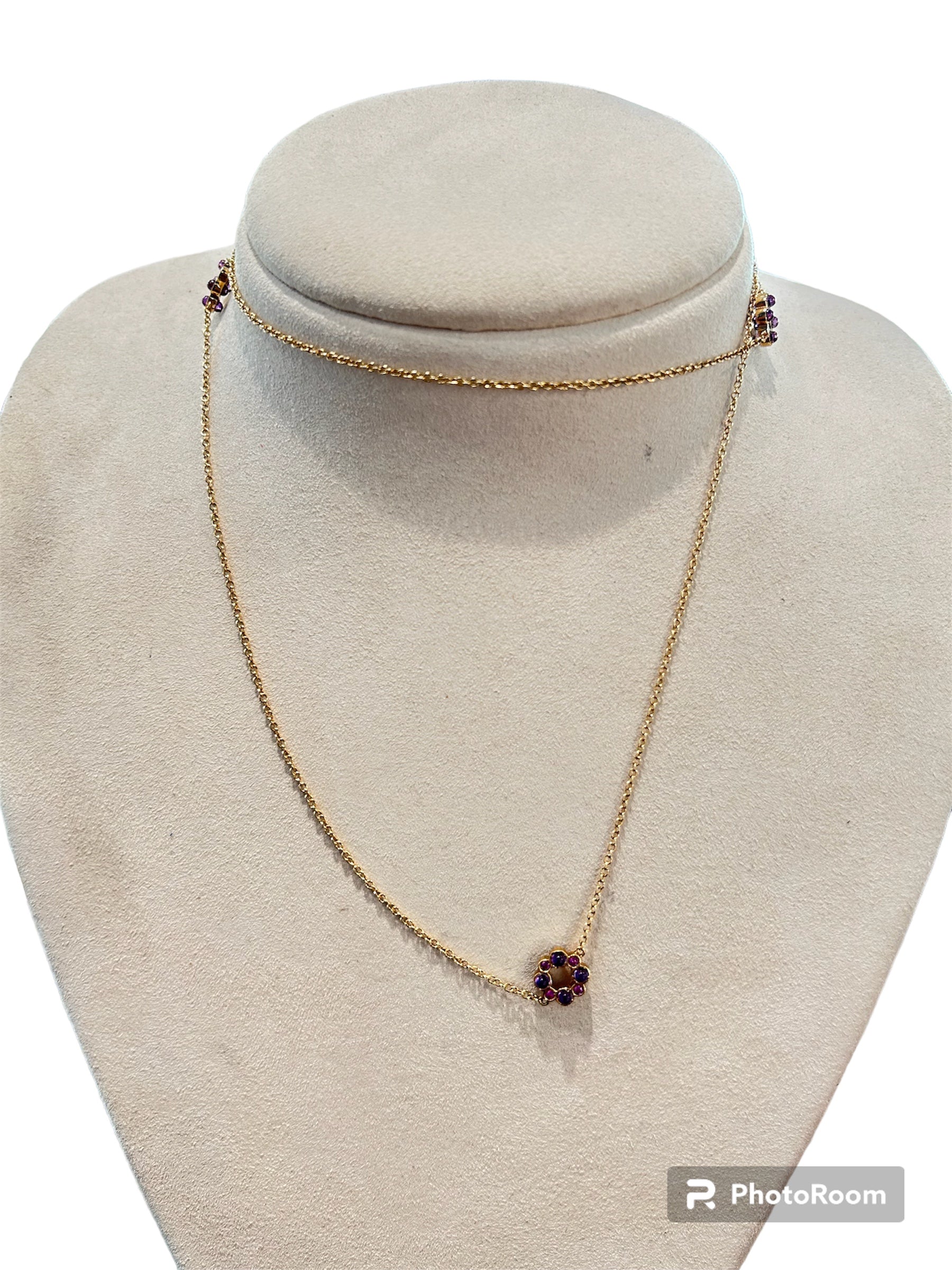 80 cm lange Halskette aus Roségold, Amethyst und rosa Saphir – 31795