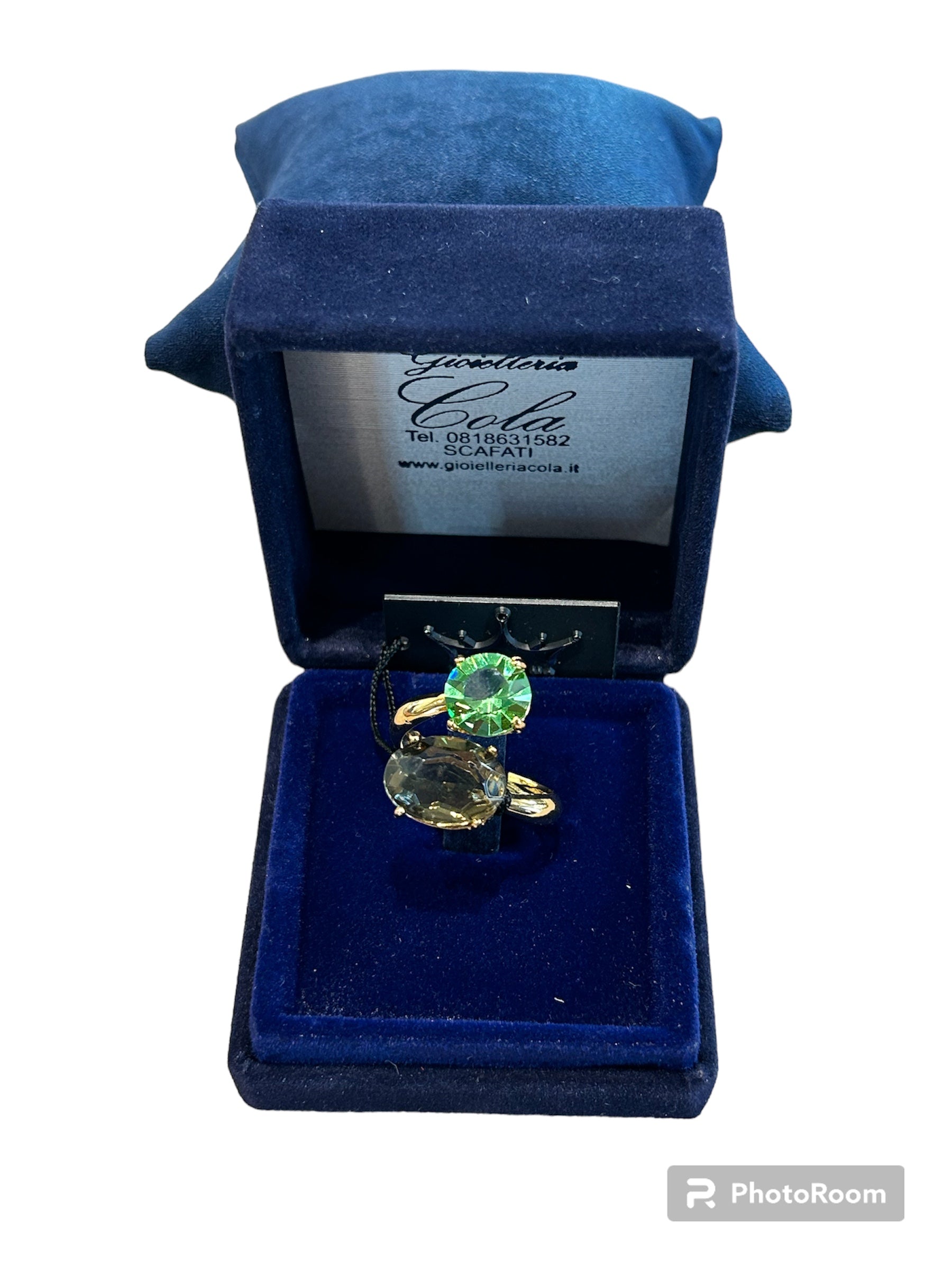 IL Mio Re - Anello acciaio dorato contrariè con pietre verde fumè - ILMIORE AN 023