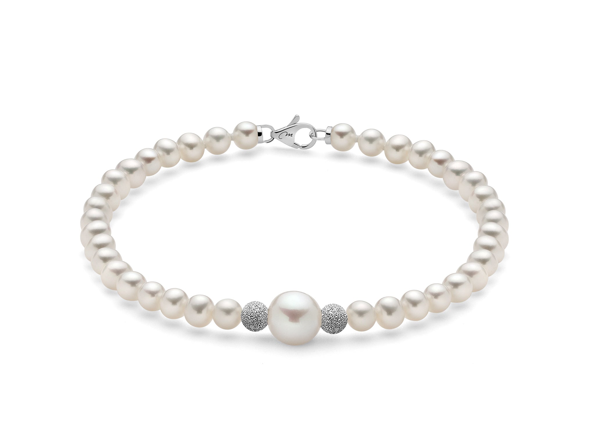 Miluna Oriente pearl bracelet with diamond-set white gold spheres - PBR1410V