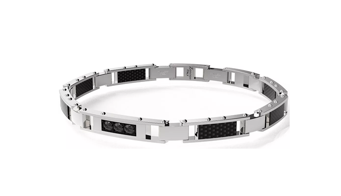 Zancan Herrenarmband aus Stahl, schwarzer PVD-Beschichtung und 3 zentralen schwarzen Zirkoniasteinen – EHB393