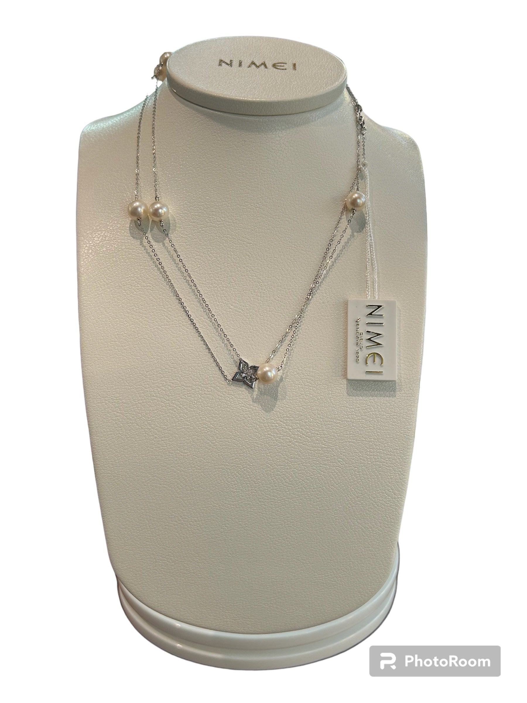 Halsband aus Weißgold, Perlen und Diamanten – PCL5015