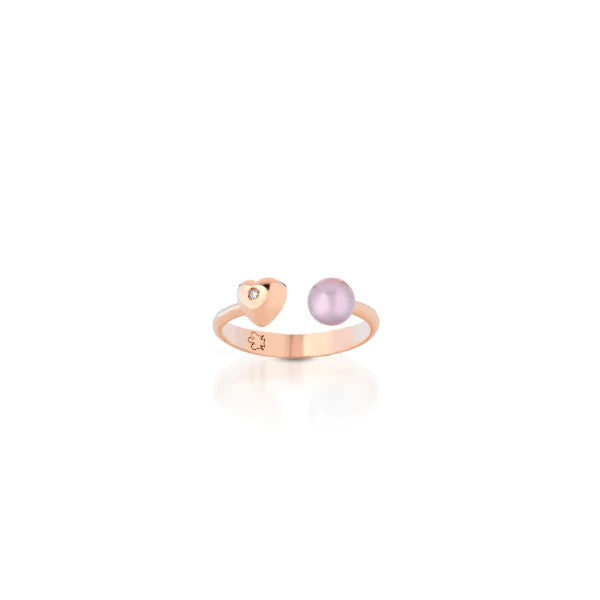 ANELLO CONTRARIÉ IN ORO ROSA CON DIAMANTE E PERLA - NKT353