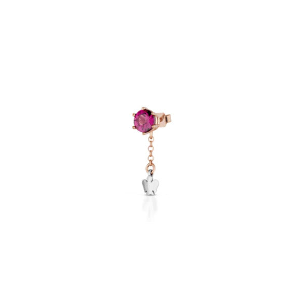MONORECCHINO IN ORO ROSA CON RODOLITE E ANGELO PENDENTE - NKT361