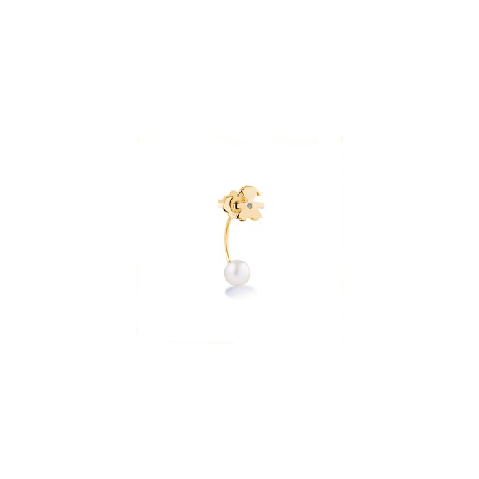 LE PERLE - EINZELNER MÄDCHENOHRRING AUS GELBGOLD MIT DIAMANTEN UND PERLEN - LBB813