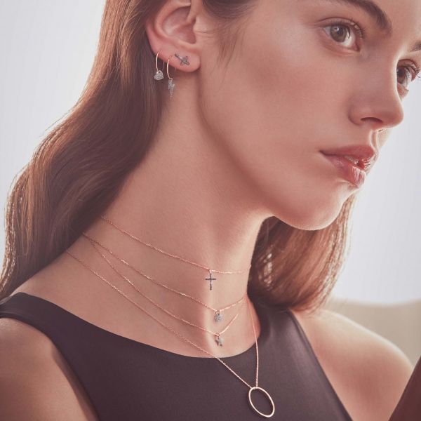 GIROCOLLO 18KT CUORE PENDENTE POLVERE DIAMANTI CROMO - GHPOW2PK