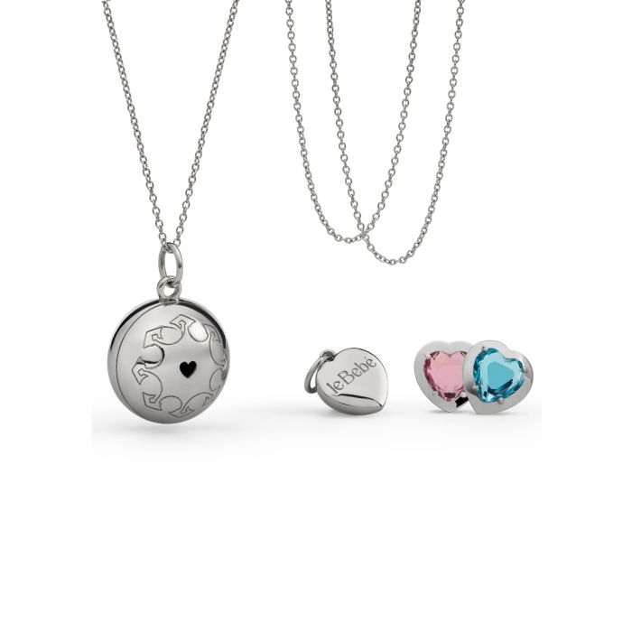 Collana Suonamore in argento con due pietre colorate e un ciondolo cuore addizionale - SNM070