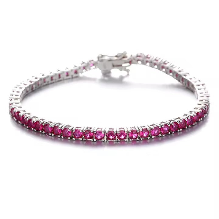Bracciale tennis Spadarella in argento con zirconi rossi, 3mm, unisex - TEN3-rosso