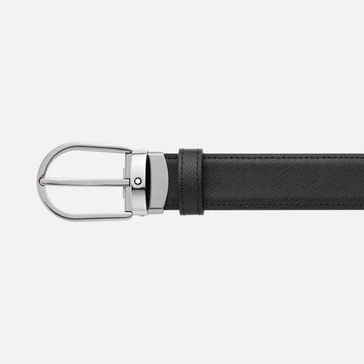 Ceinture en cuir imprimé saffiano noir/bleu - 128763