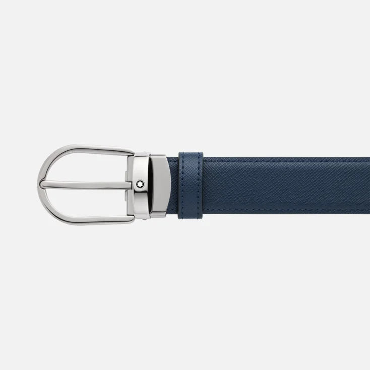 Ceinture en cuir imprimé saffiano noir/bleu - 128763
