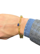 Bracciale a due fili in bronzo dorato e pietre blu - LE FATE BR 005