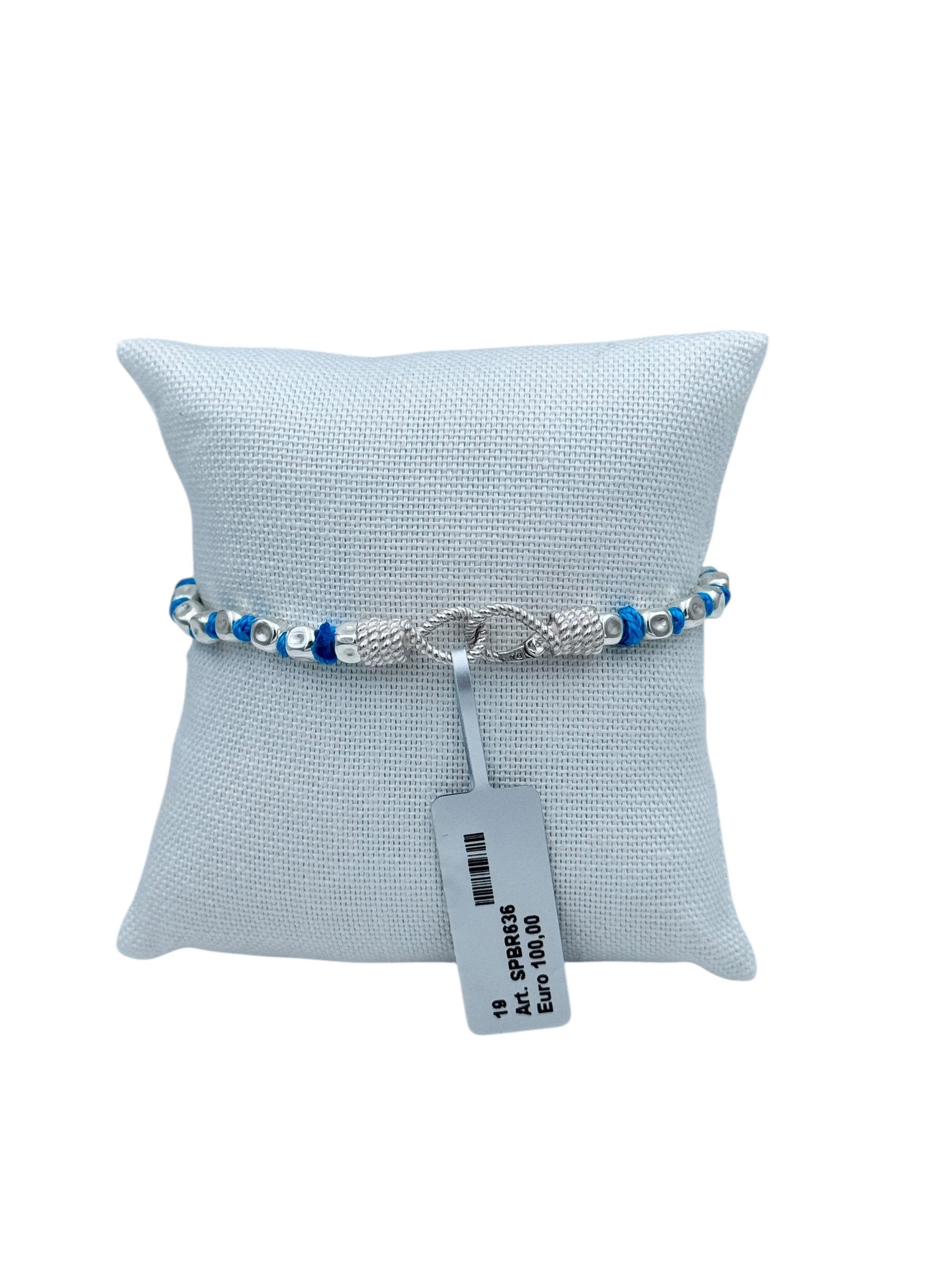 Bracciale Spadarella corda in argento e nylon, unisex, color turchese - SPBR636-turchese