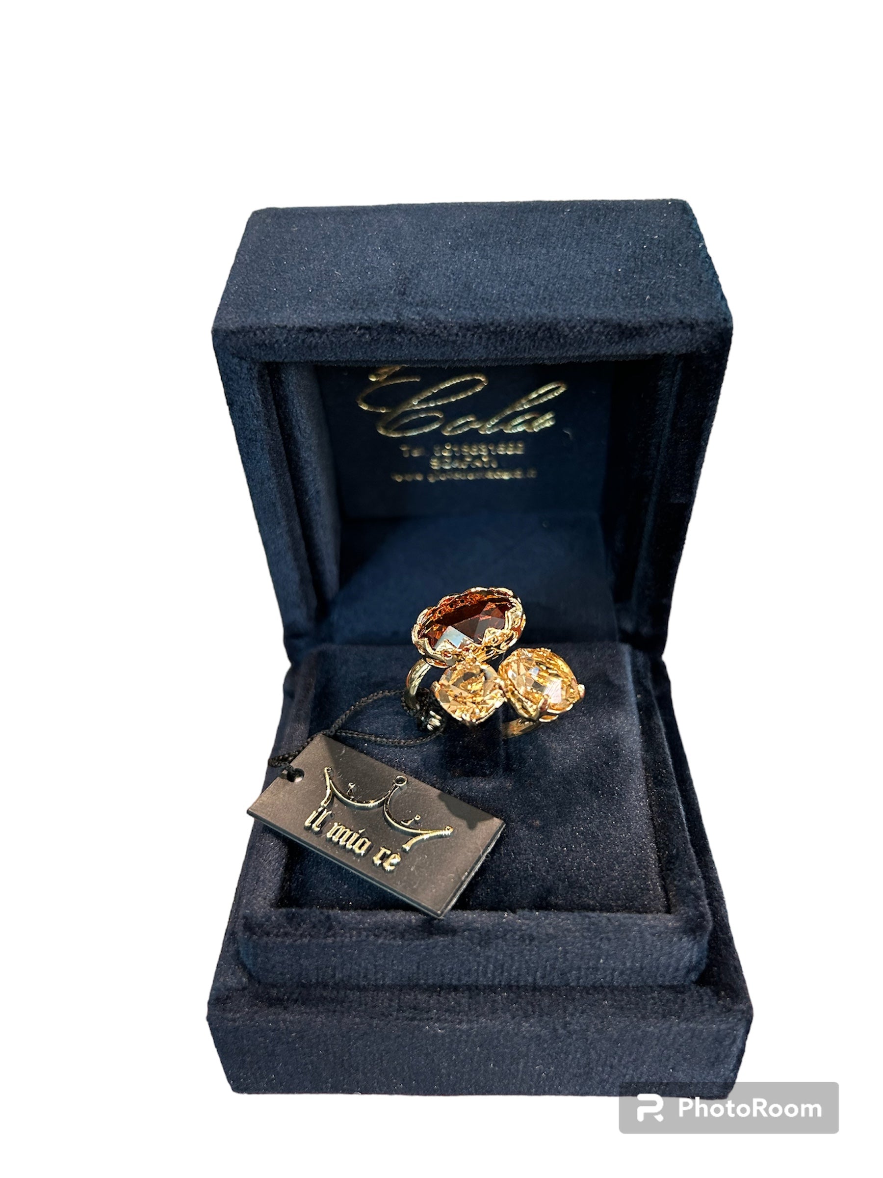 IL Mio Re - Medium ring with smoky stones in gilded bronze - ILMIORE AN 073