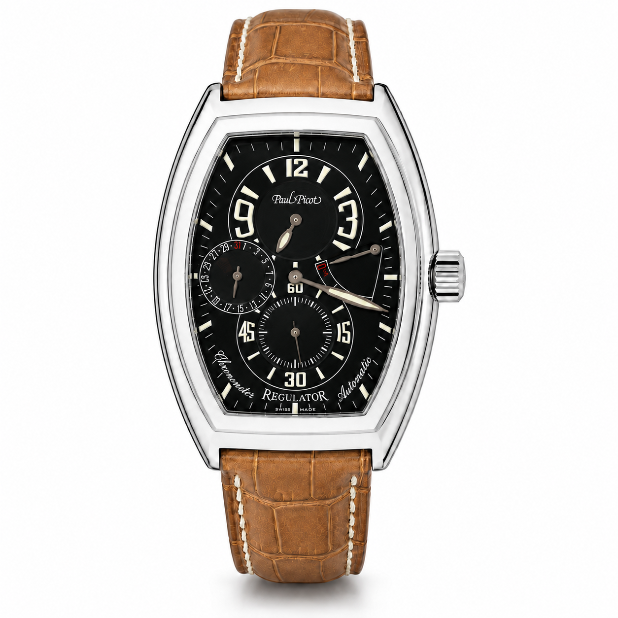 Paul Picot Firshire 3000 Regolatore Riserva di Carica — Acciaio tonneau 37 × 52 mm — Automatico COSC — NOS con corredo originale - 0740S