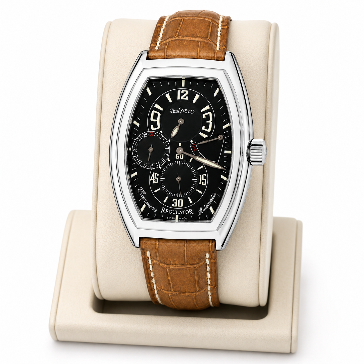 Paul Picot Firshire 3000 Regolatore Riserva di Carica — Acciaio tonneau 37 × 52 mm — Automatico COSC — NOS con corredo originale - 0740S