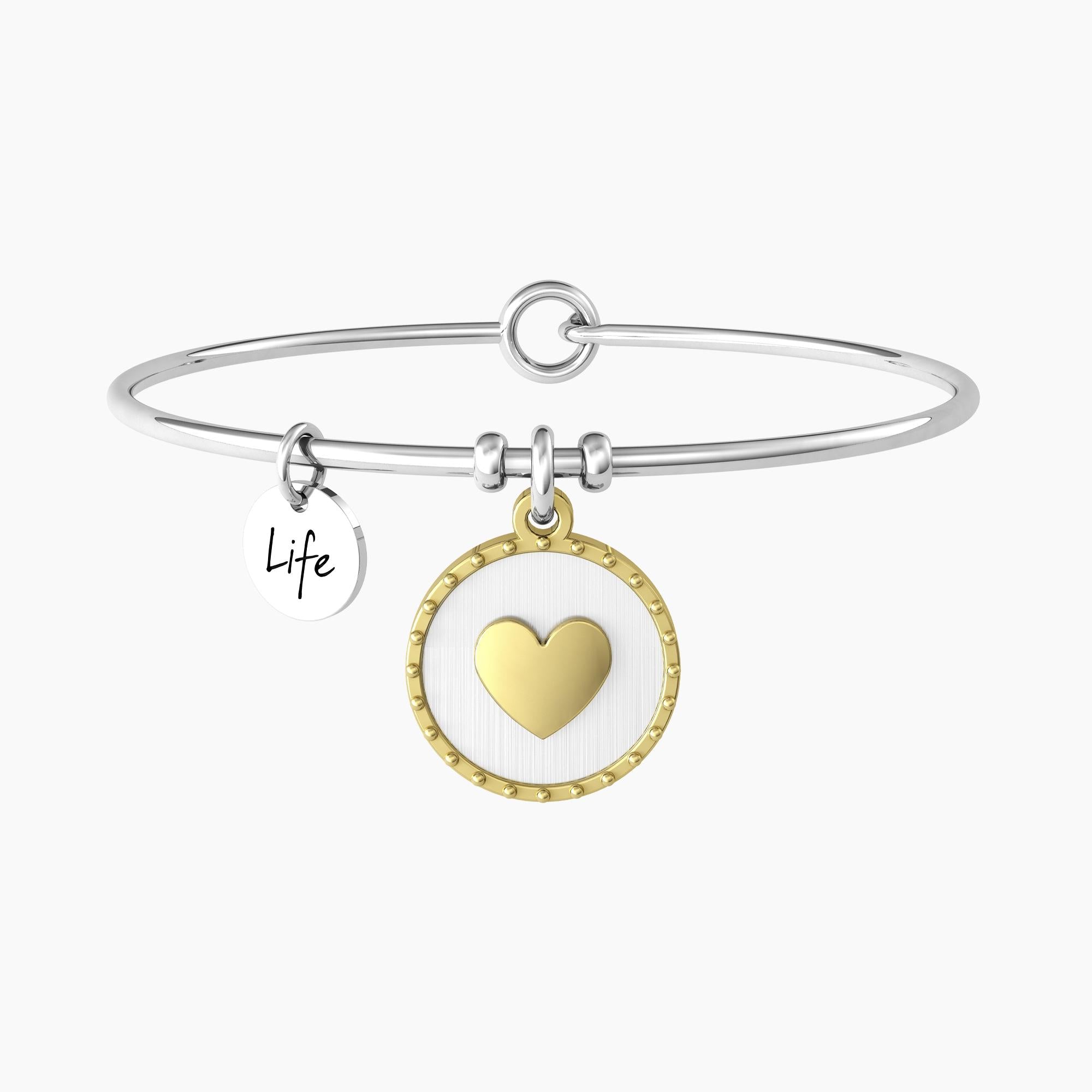Bracelet rigide femme avec pendentif rond et coeur - 732126
