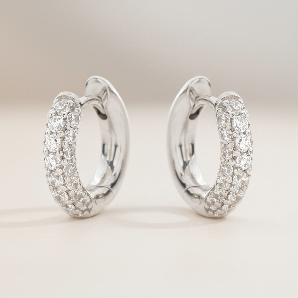 Orecchini Buonocore in oro bianco 18kt a cerchio & diamanti bianchi (3 file) 12mm, 0.47ct - 083O01DW