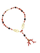 Koliè 925 - Necklace In 925 Gold Silver With Coral And Black Onyx - CL KEROS 05