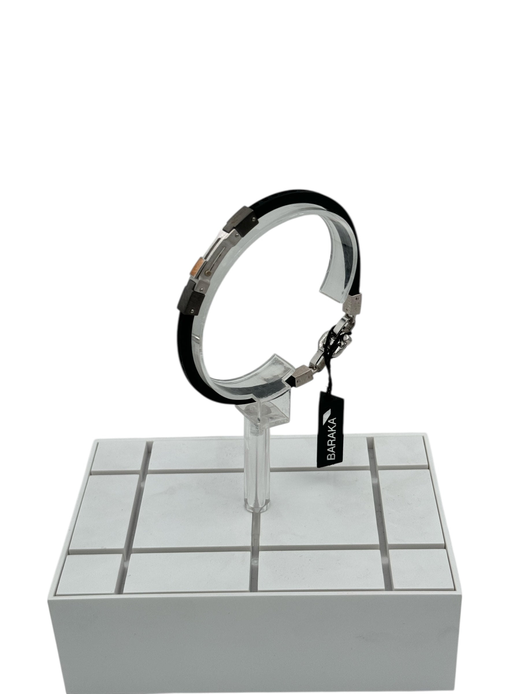 Bracciale Baraka in caucciu' e acciaio, con diamantino sulla chiusura - BR273121