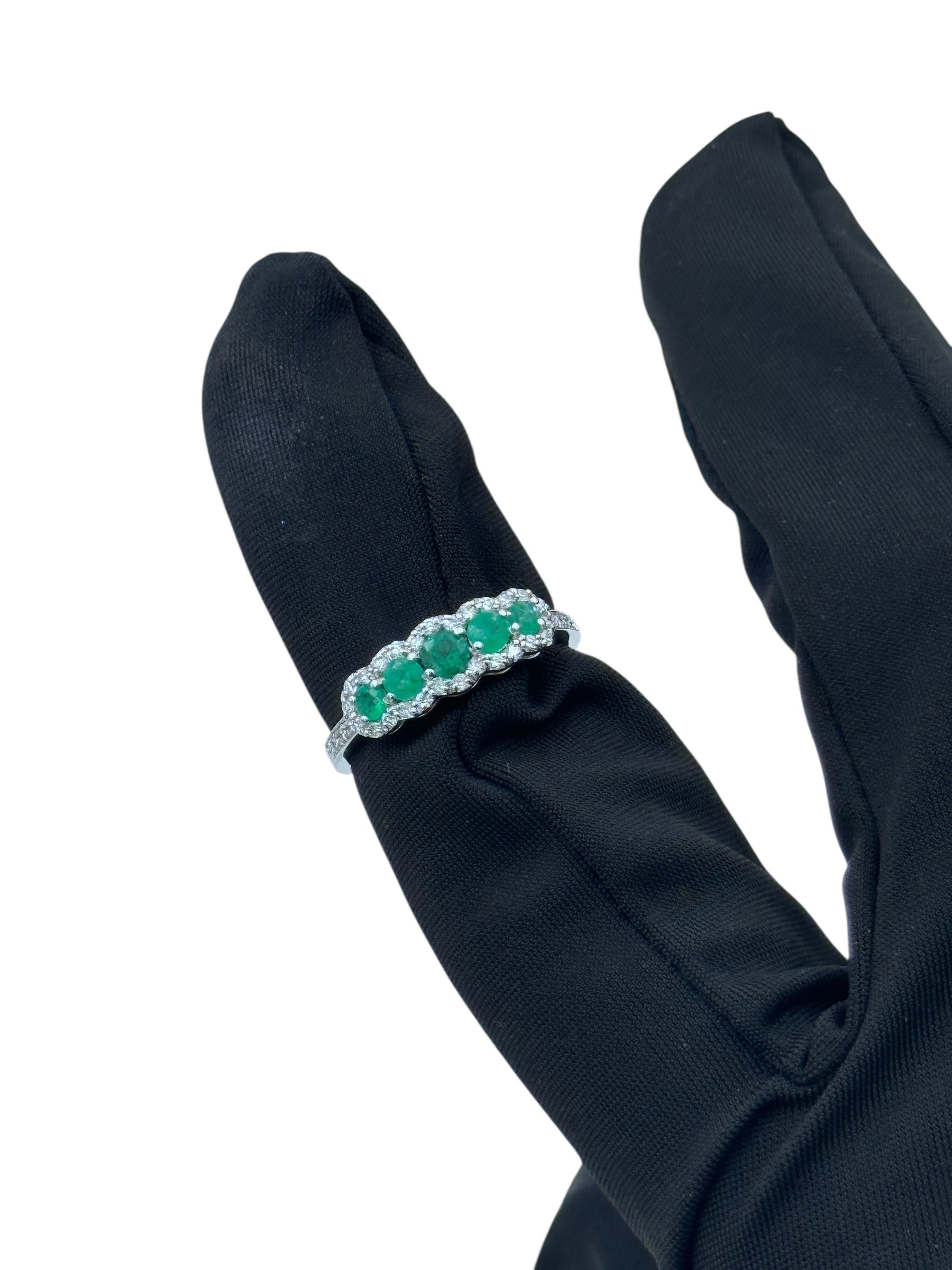 Diana - Veretta in oro bianco 18kt, diamanti e 5 smeraldi - AN D. 191 SM