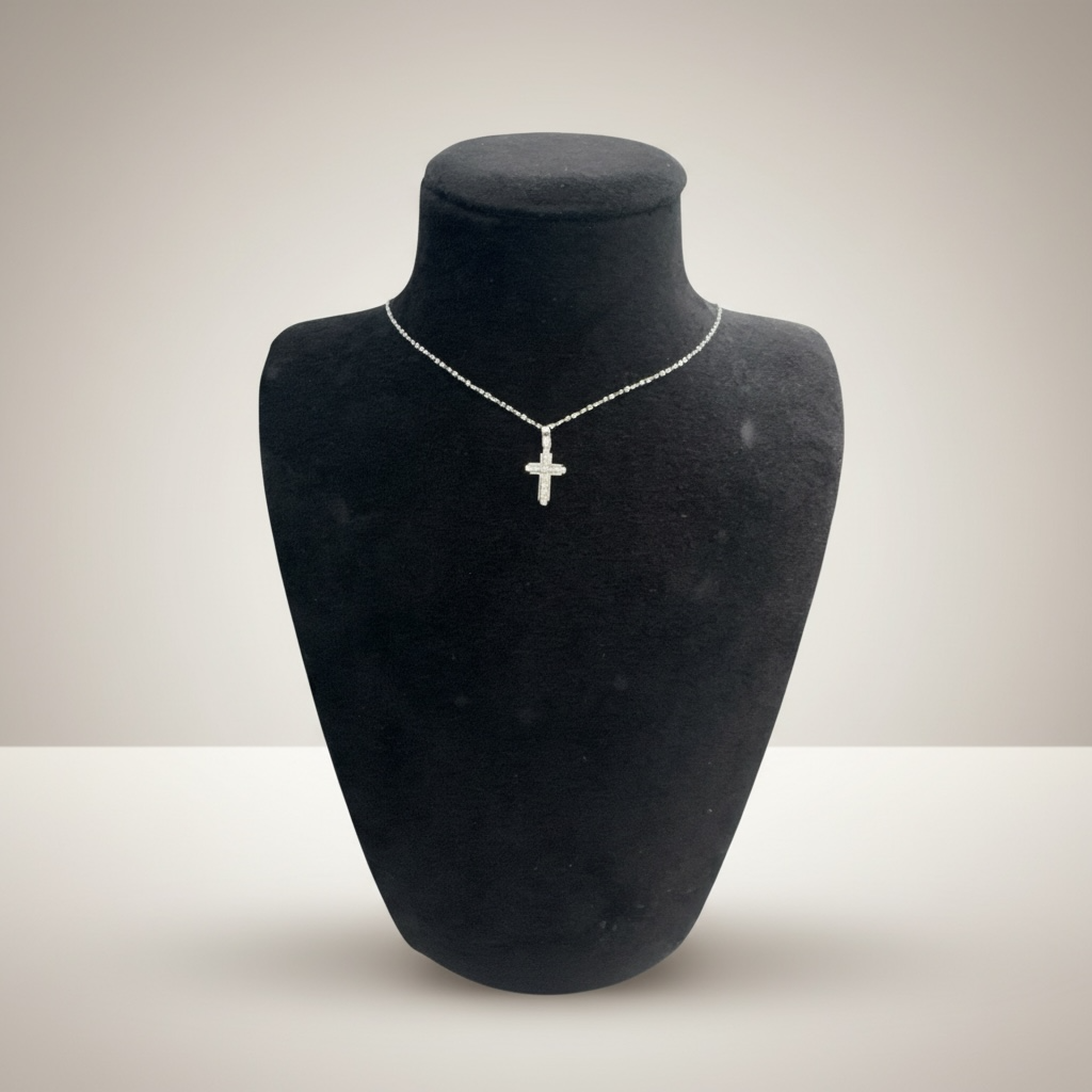 Collana Zancan con croce da uomo in oro bianco 18kt e diamanti, 0.25ct - EC913B