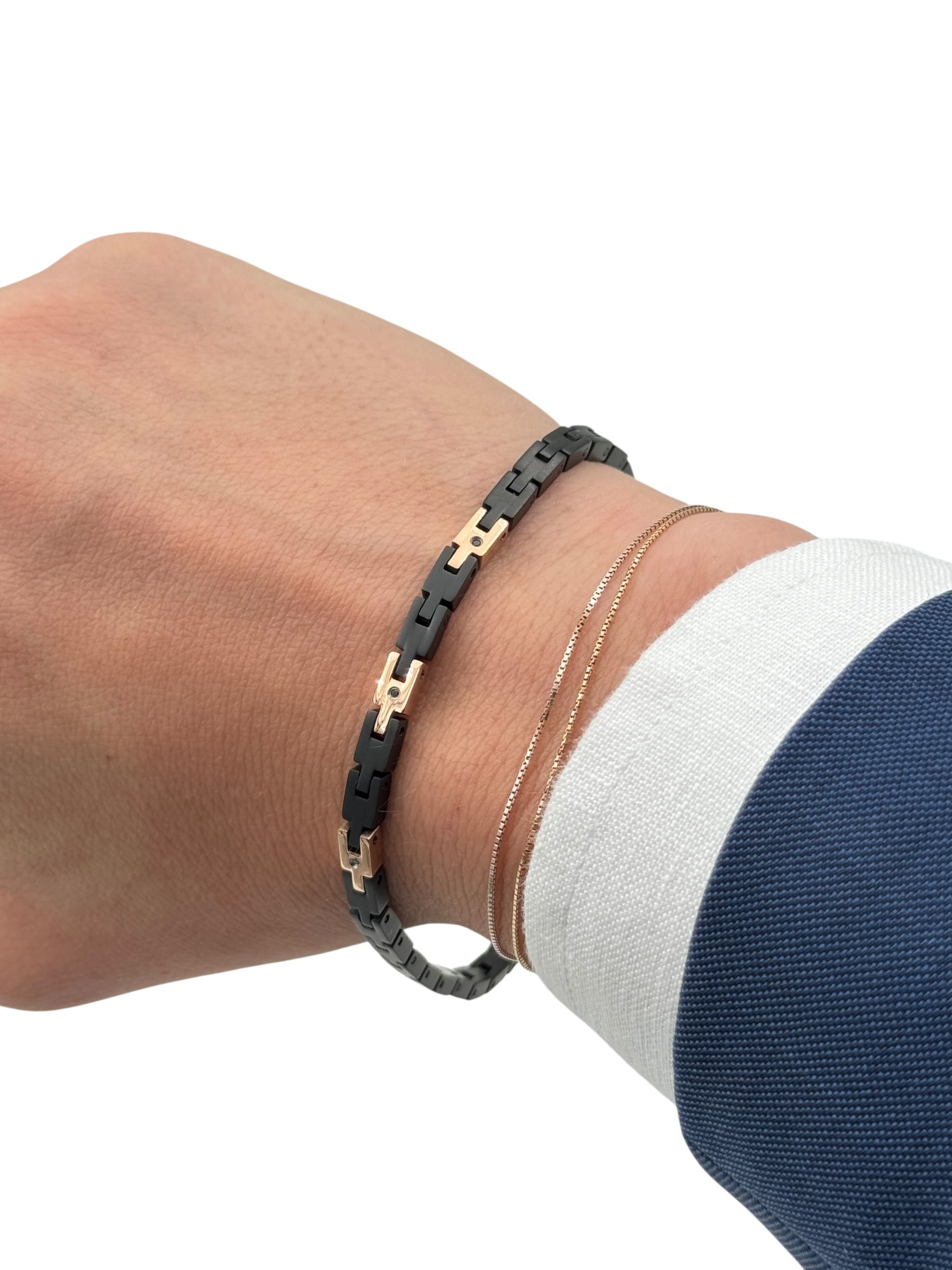 Bracciale Zancan in acciaio con trattamento pvd nero e dettagli color oro rosa - UHB102