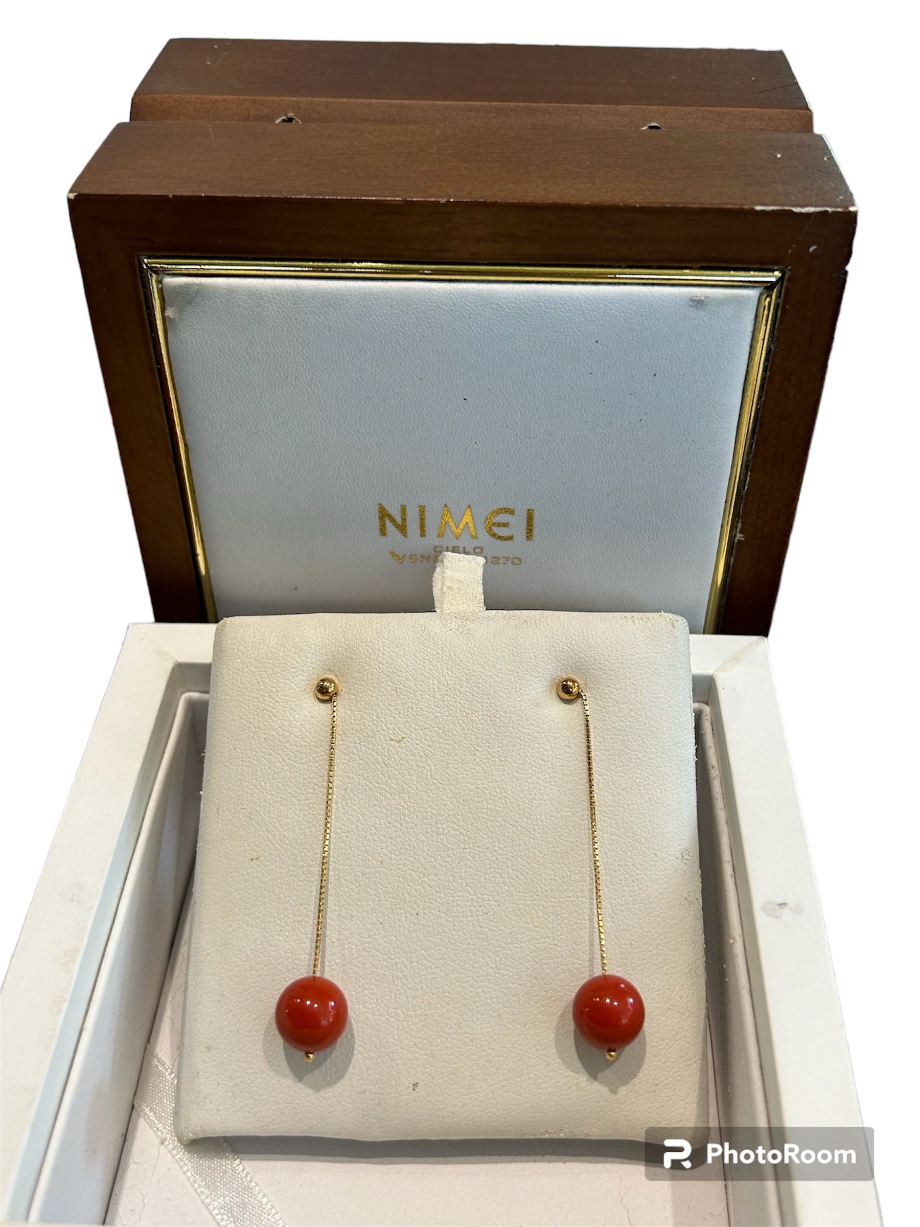 18ct yellow gold and red coral pendant earrings - ERD858