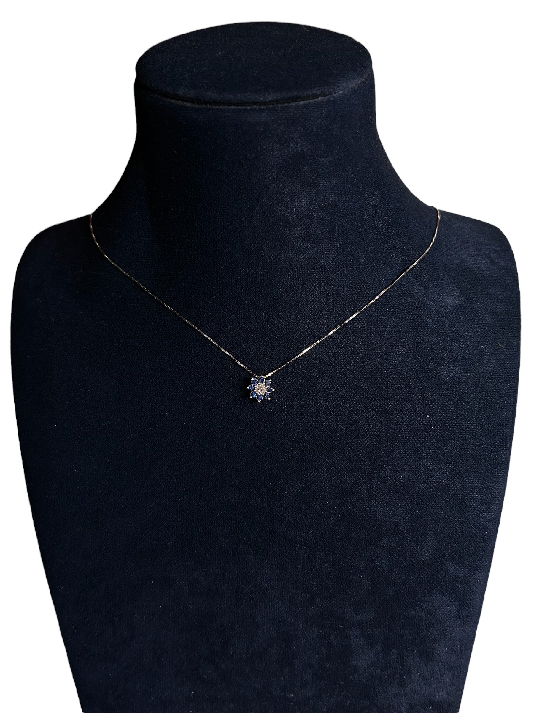 Diana - Tour de cou avec pendentif fleur saphir avec diamants, saphirs 0,12ct - CL DIANA 30 INVERSO