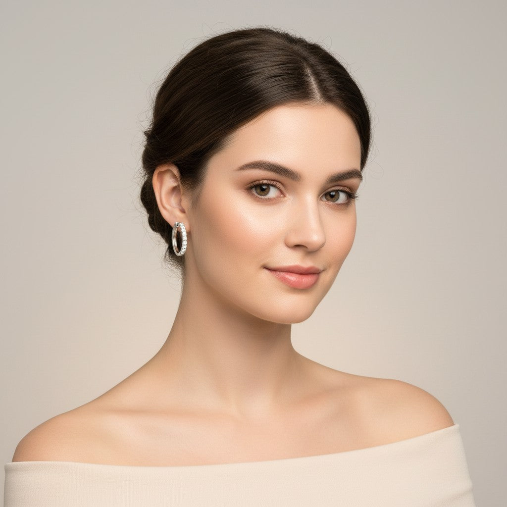 Orecchini Buonocore a cerchio in oro bianco 18kt con diamanti bianchi, 0.33ct - 1070O01DW