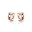 18 KT ROSE GOLD EARRINGS WITH TWO ROWS OF WHITE DIAMONDS AND CENTRAL RUBIES - 740O02MP